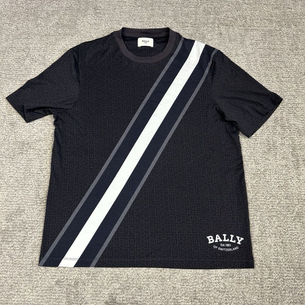 Bally Slant Stripe Tee Shirt Mens 38 Medium Organic Cotton Gray